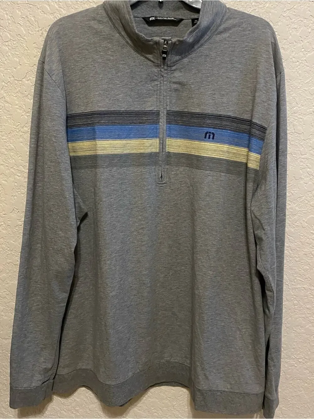 Travis Mathew Gray Half-Zip Pullover with Blue & Yellow Stripes Men's XXL